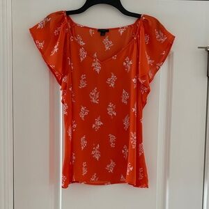 Ann Taylor Orange and White Floral Blouse
